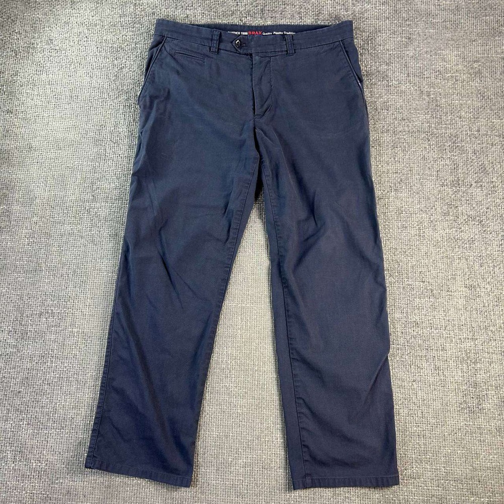 Brax Feel Good Chino Pants Mens 34x28 Navy Blue Straight Leg Micro Texture